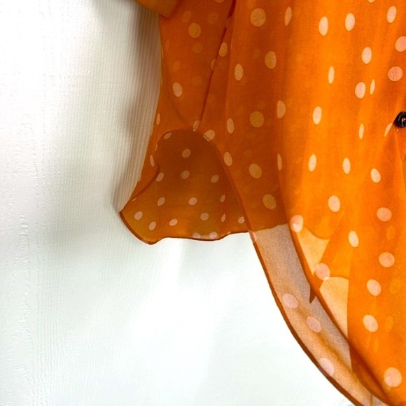 Zara - Polkadot Cream And Orange Button Down Long Chiffon Top Size Medium - Picture 5 of 13